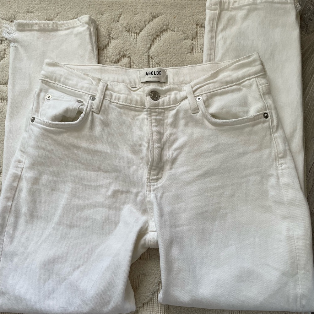 AGOLDE White Distressed Toni Straight Leg Jeans